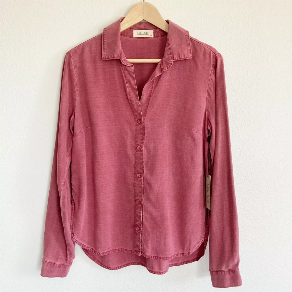 Bella Dahl Button Front Tunic Top Long Sleeve XS Red nwt